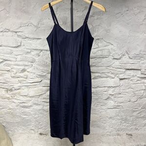 Vintage 40s 50s Full Slip Dress Dark Blue Nylon Tafetta Snip It